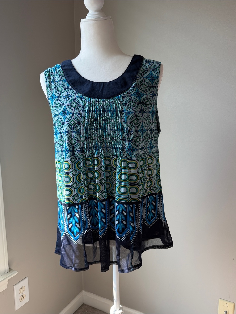 Rafaella Blue and Green Patterned Sleeveless Camisole